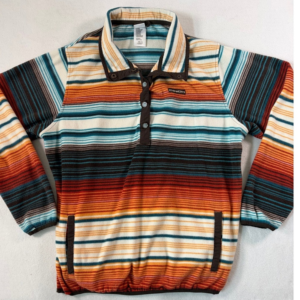 Cinch Mens XL Fleece Pullover Striped Snap Mock Neck Gorpcore Western Boho Multi